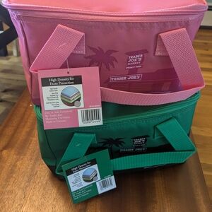 Trader Joes Pink and Green Insulated Lunch Bags